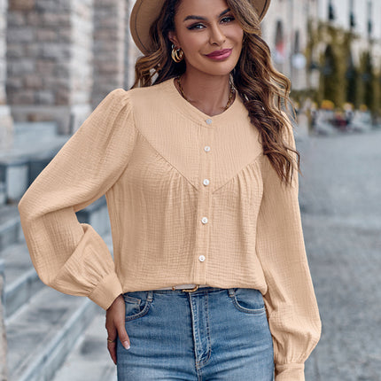 Round Neck Solid Panel Single Breasted Shirt