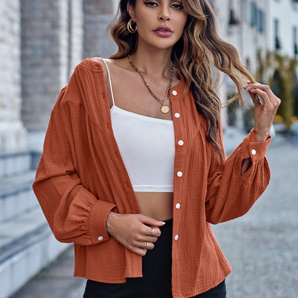 Round Neck Solid Panel Single Breasted Shirt