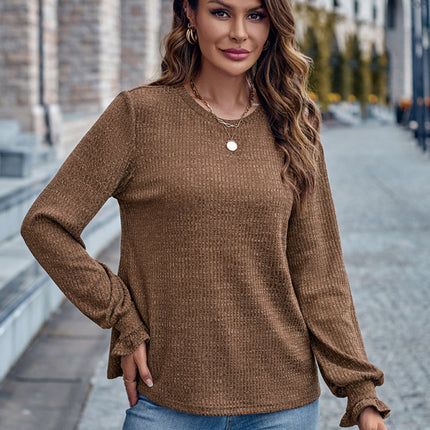 Round Neck Solid Color Casual Loose Ladies Top