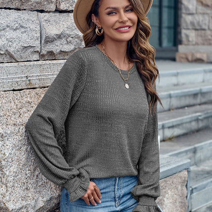 Round Neck Solid Color Casual Loose Ladies Top