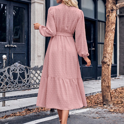 V-neck elegant lace waist long dress