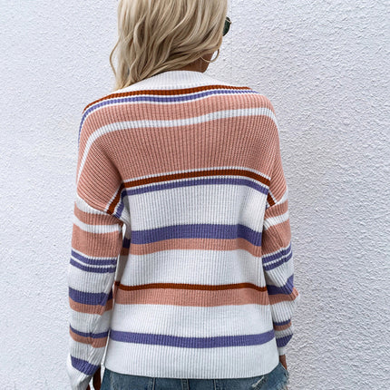 Women's loose striped round neck long sleeve pullover sweater