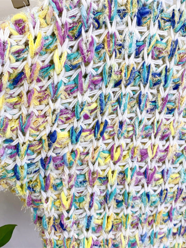 Women's Thick Knitted Colorful Hand-Knitted Sweater Jacket Lazy Style Outer Top