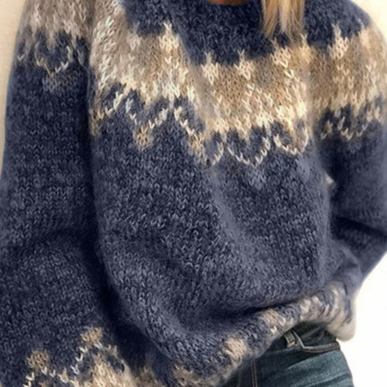 Women's casual loose mohair jacquard sweater