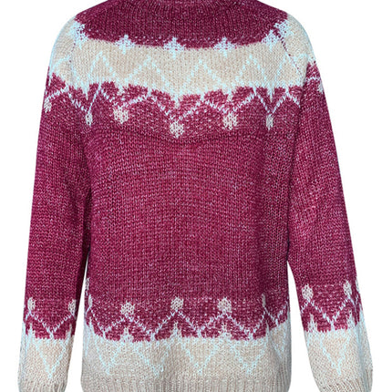 Women's casual loose mohair jacquard sweater