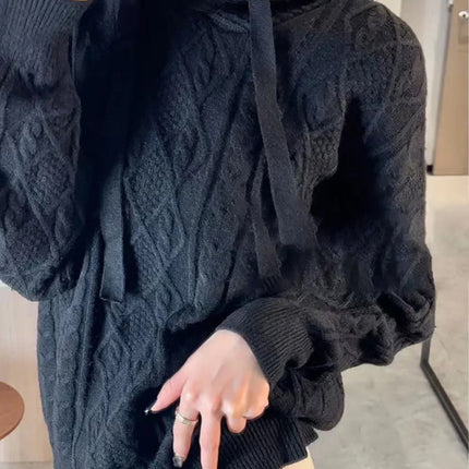 Women's twist loose hooded knitted sweater