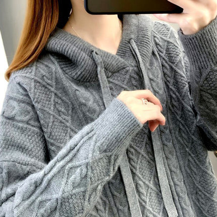 Women's twist loose hooded knitted sweater