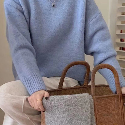 Women's round neck comfortable loose casual sweater