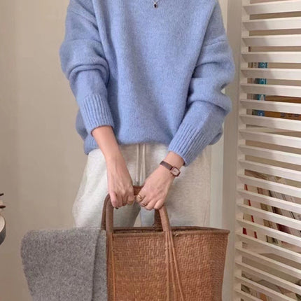 Women's round neck comfortable loose casual sweater