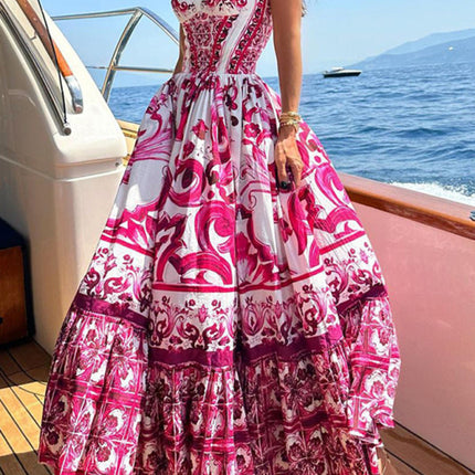 Stylish Printed Sleeveless Sleeveless Waist Swing Dress