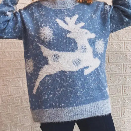 Suéter navideño de Año Nuevo para mujer, suéter de punto con cuello redondo y copo de nieve 