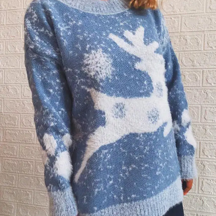 Suéter navideño de Año Nuevo para mujer, suéter de punto con cuello redondo y copo de nieve 