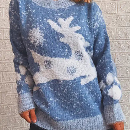 Suéter navideño de Año Nuevo para mujer, suéter de punto con cuello redondo y copo de nieve 