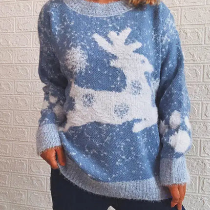 Suéter navideño de Año Nuevo para mujer, suéter de punto con cuello redondo y copo de nieve 