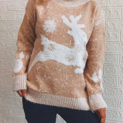 Suéter navideño de Año Nuevo para mujer, suéter de punto con cuello redondo y copo de nieve 