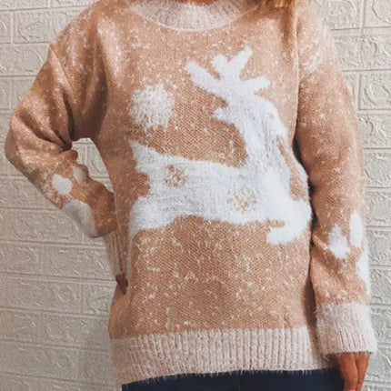 Suéter navideño de Año Nuevo para mujer, suéter de punto con cuello redondo y copo de nieve 