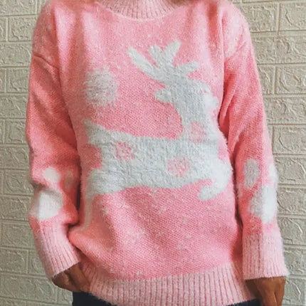 Suéter navideño de Año Nuevo para mujer, suéter de punto con cuello redondo y copo de nieve 