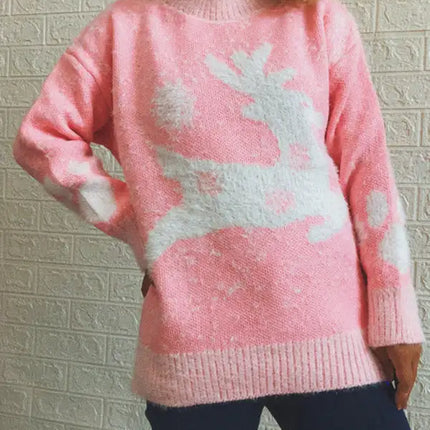 Suéter navideño de Año Nuevo para mujer, suéter de punto con cuello redondo y copo de nieve 