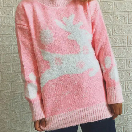 Suéter navideño de Año Nuevo para mujer, suéter de punto con cuello redondo y copo de nieve 