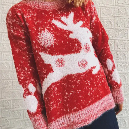 Suéter navideño de Año Nuevo para mujer, suéter de punto con cuello redondo y copo de nieve 