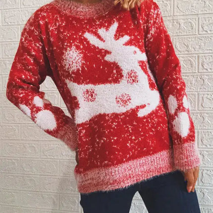 Suéter navideño de Año Nuevo para mujer, suéter de punto con cuello redondo y copo de nieve 