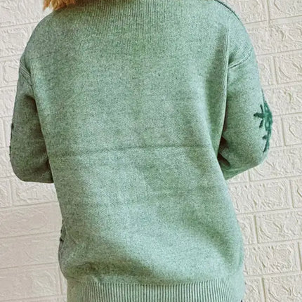 Women's Round Neck Long Sleeve Christmas Sweater New Year Snowflake Fawn Jacquard Knit Sweater