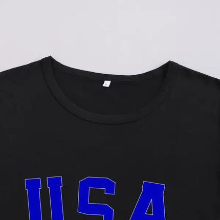 Camiseta de manga corta con gráfico de algodón con bandera estadounidense para mujer 