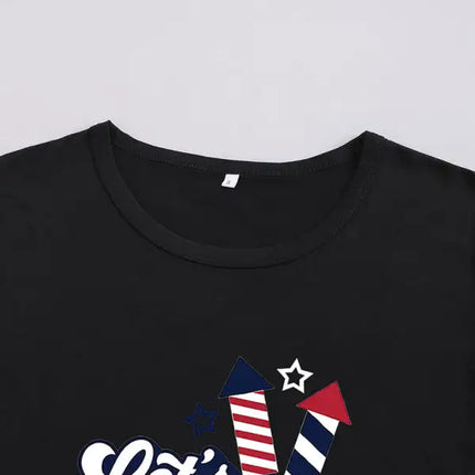 Camiseta gráfica de manga corta con bandera de EE. UU. para mujer 