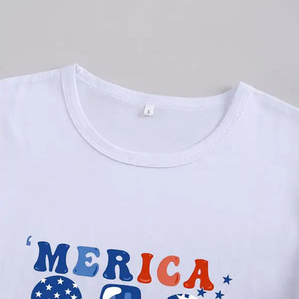 Camiseta deportiva con cuello redondo y estampado gráfico del Día de la Independencia para mujer 