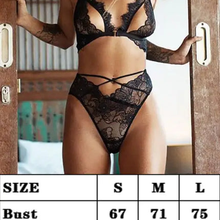 Conjunto de lencería sexy de encaje transpirable para mujer 