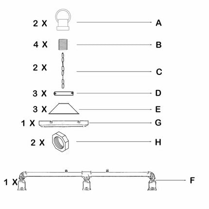 Vintage Cone Shade Pipe Pendant with chain~1159