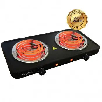 MegaChef Electric Easily Portable Ultra Lightweight Dual Coil Burner Cooktop Buffet Range in Matte Black