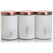 MegaChef Essential Kitchen Storage 3 Piece Sugar, Coffee and Tea Canister Set in Matte White