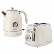 MegaChef 1.7 Liter Electric Tea Kettle and 2 Slice Toaster Combo in Matte Cream