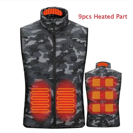 Winter Men Stand-up Collar XXXL / red 9pcs heated Cotton Vest