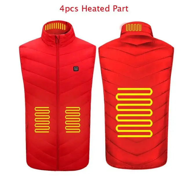 Winter Men Stand-up Collar XXXL / red 9pcs heated Cotton Vest