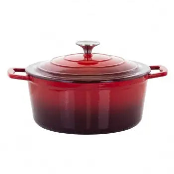 MegaChef 4 Quarts Round Enameled Cast Iron Casserole with Lid in Red