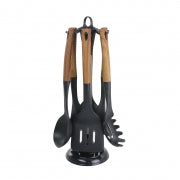 MegaChef Black Nylon Cooking Utensils with Wood Design, Set of 7