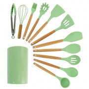 MegaChef Mint Green Silicone and Wood Cooking Utensils, Set of 12