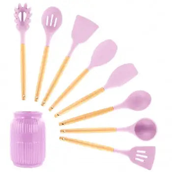 MegaChef Pink Silicone and Wood Cooking Utensils, Set of 9 - Vickie Lynn's