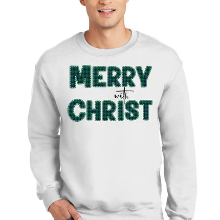 Uniquely You Unisex Apparel, Merry With Christ, Green Plaid Christmas