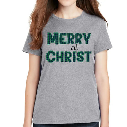 Uniquely You Unisex Apparel, Merry With Christ, Green Plaid Christmas