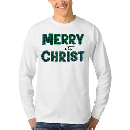 Uniquely You Unisex Apparel, Merry With Christ, Green Plaid Christmas