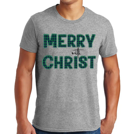 Uniquely You Unisex Apparel, Merry With Christ, Green Plaid Christmas