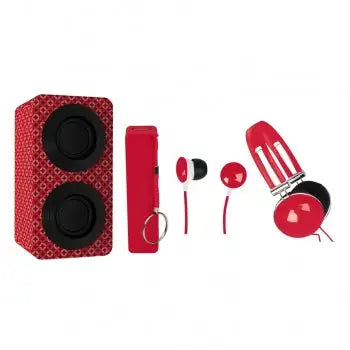 Paquete de entretenimiento con parlantes estéreo Bluetooth® portátiles Naxa, color rojo