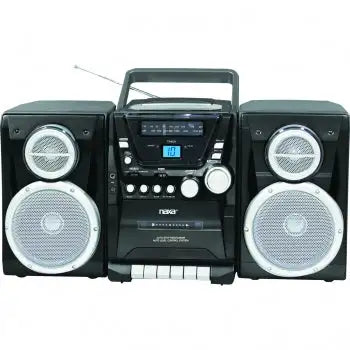 Reproductor de CD portátil Naxa con radio estéreo AM/FM, reproductor/grabador de casete y dos altavoces desmontables