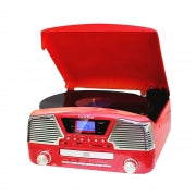 TechPlay 3 Speed Turntable, Programmable MP3 CD Player, USB/SD, Radio &amp; Remote Control in Red