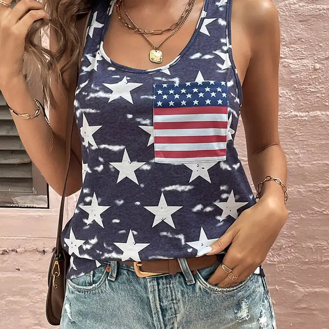 Camiseta sin mangas con bandera americana para mujer 