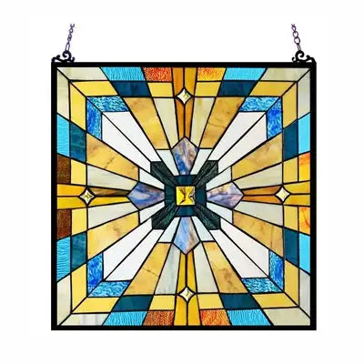 ANTOINETTE Tiffany-Style Mission Stained Glass Window Panel 20"