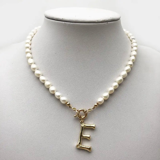 Real Pearl Necklace Choker Alphabet A-Z Initial